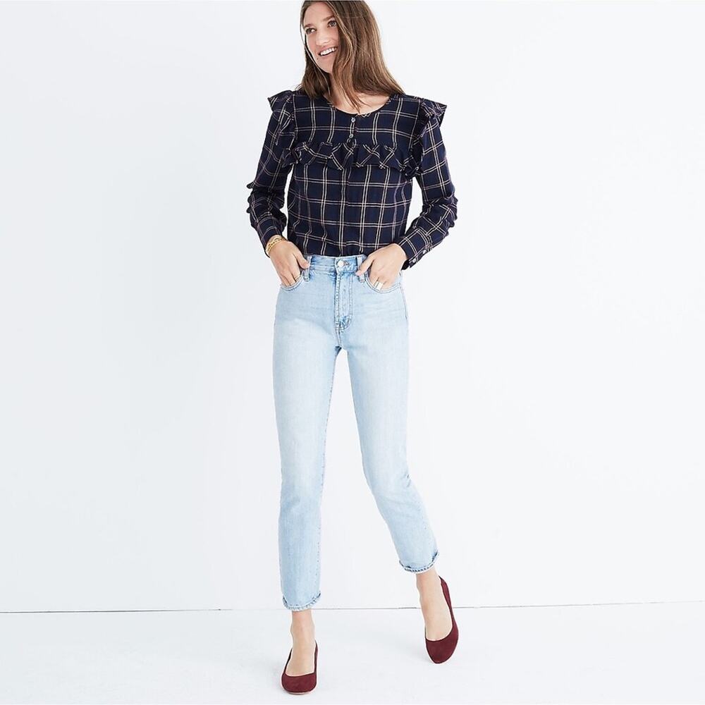 Madewell Plaid Ruffle-Yoke Top XXS